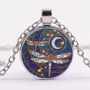 Dragonflies by Moon Silver & Glass Necklace